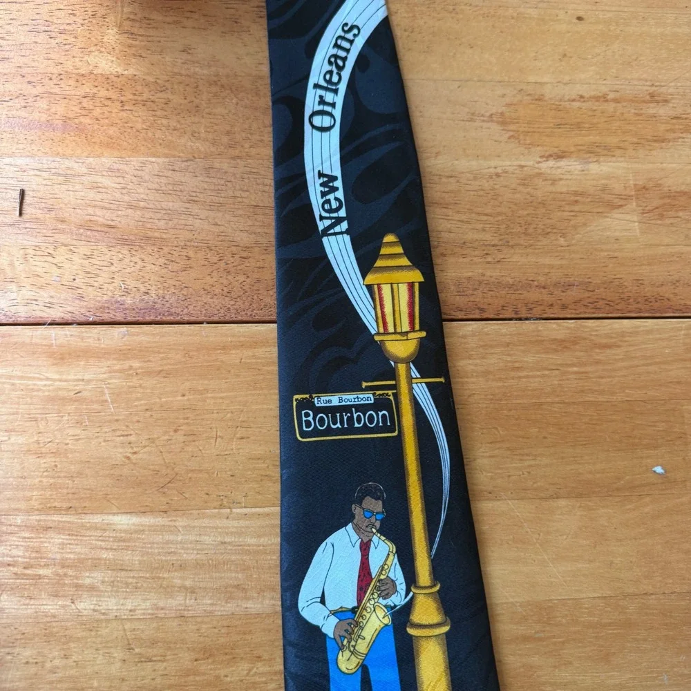 Steven Harris Mens New Orleans Jazz Bourbon Street Saxophone Black Novelty Tie